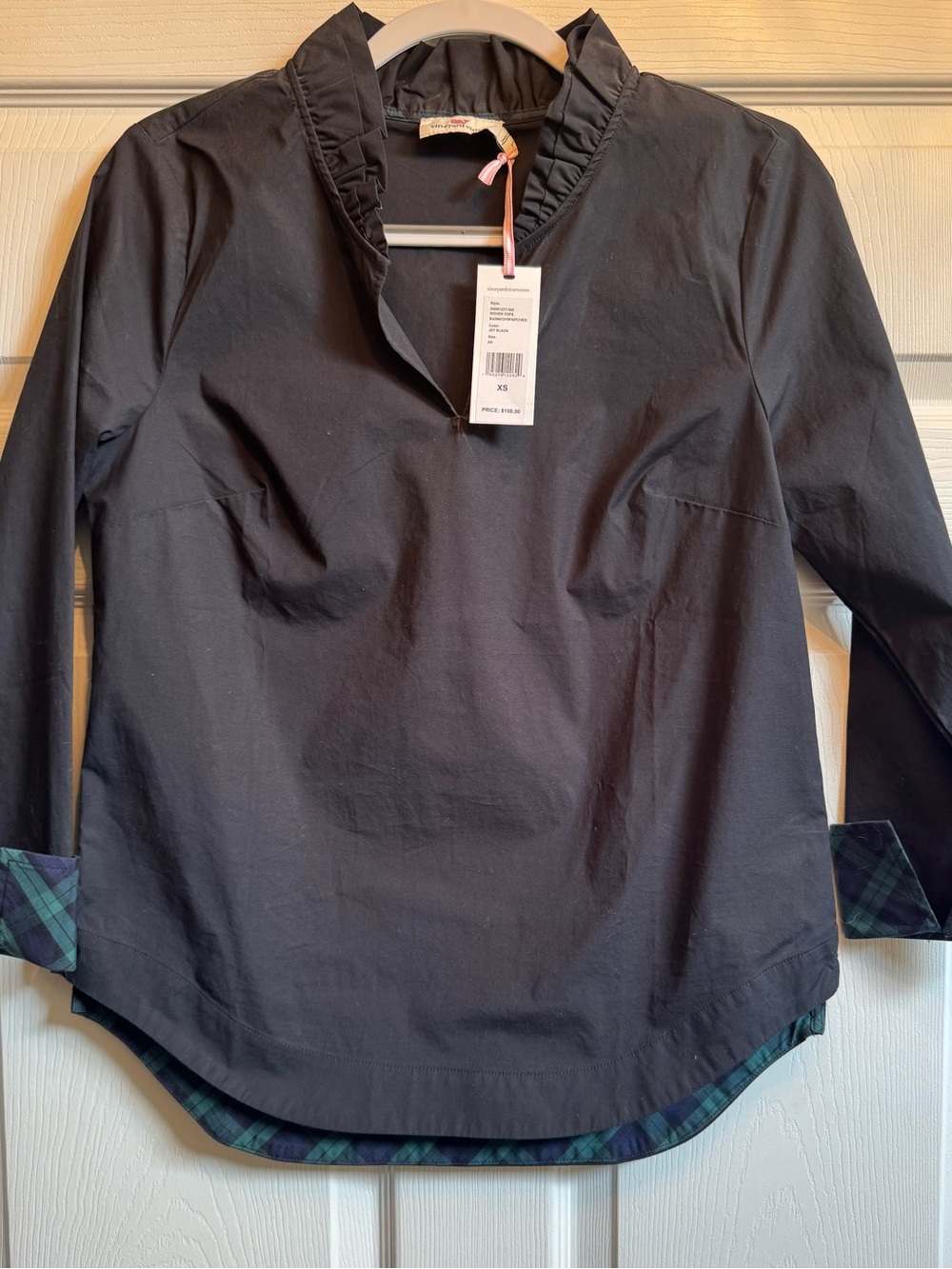 Vineyard Vines Black Long-Sleeve Ruffle Collar Shirt - XS